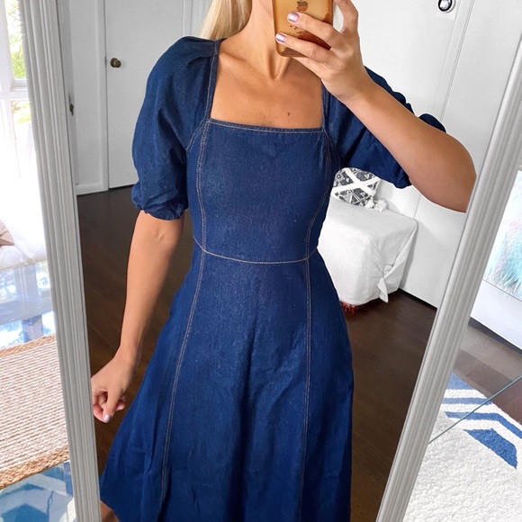 π ZARA DARK WASH DENIM PUFF SLEEVE MAXI DRESS! - Picture 5 of 16